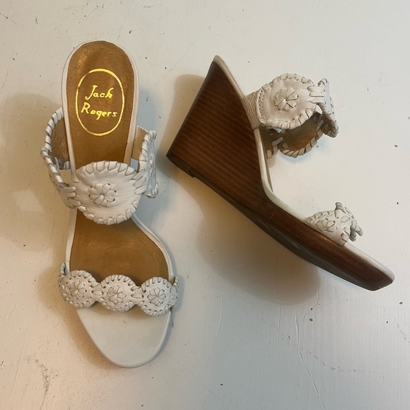 Jack Rogers Luccia White Wedge Sandals - Size 8 - Picture 2 of 9